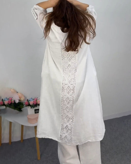 Hooded solid color lace back coat
