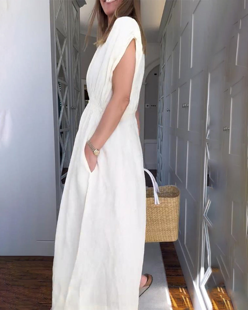 Elegante abito in tinta unita con vita stretta