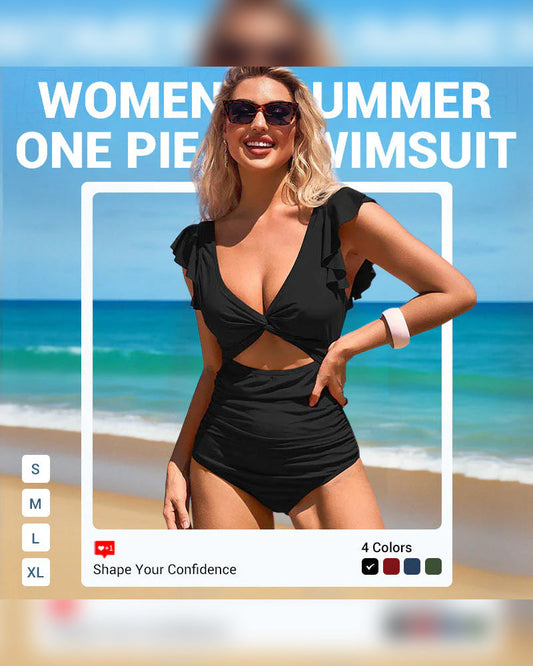 Sexy Ruffled One-Piece Swimsuit – Ruffle Detail, Tummy Control & Vibrant Colors