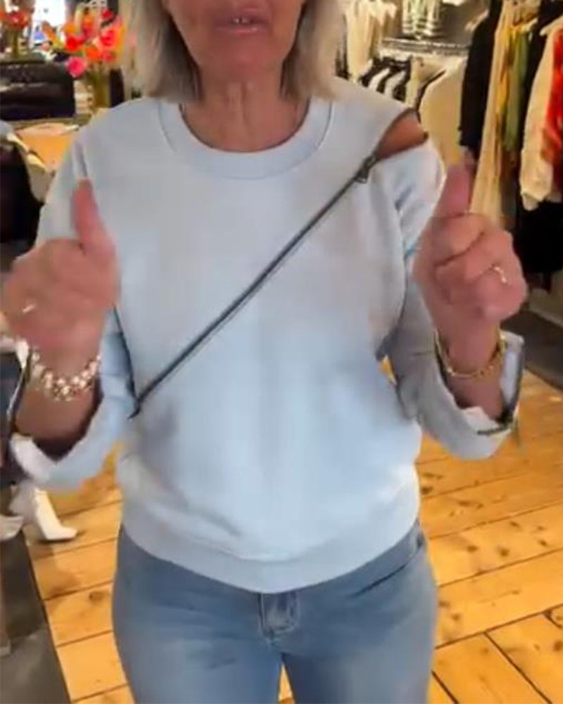 Lässiges Sweatshirt mit Reißverschluss und Rundhalsausschnitt