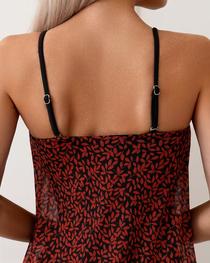 Double-Layer Leaf Print One-Piece