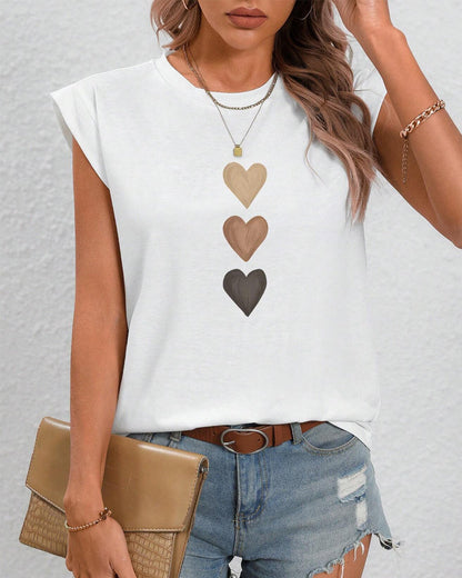 Casual heart printed crew neck T-shirt spring summer t-shirts