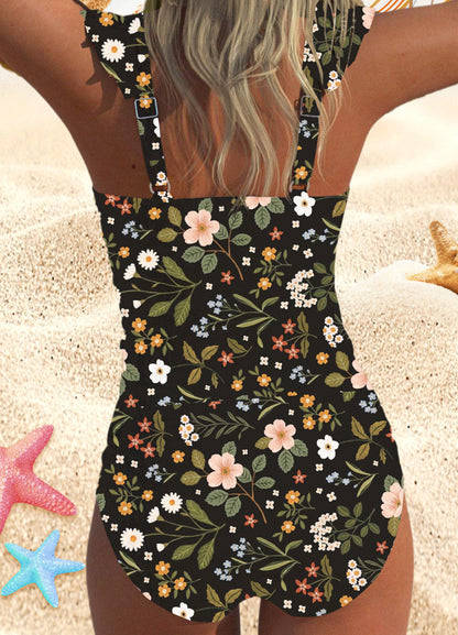 Sleeveless Floral One-Piece Swimsuit
