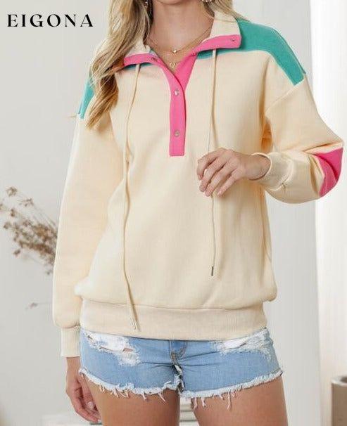 Color Block Half Snap Drawstring Sweatshirt clothes Ship From Overseas SYNZ