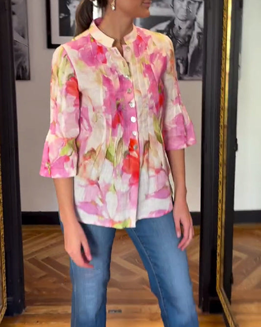 Bluse mit Stehkragen und Rüschenärmeln