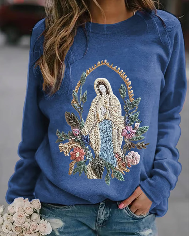 Women's Christian Our Lady Floral Printed Casual Sweatshirt 2024 f/w Faith Lover sweatshirts