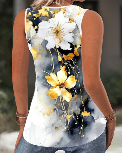 Ärmelloses Tanktop mit Hohlkreuz-Schnürung und Print