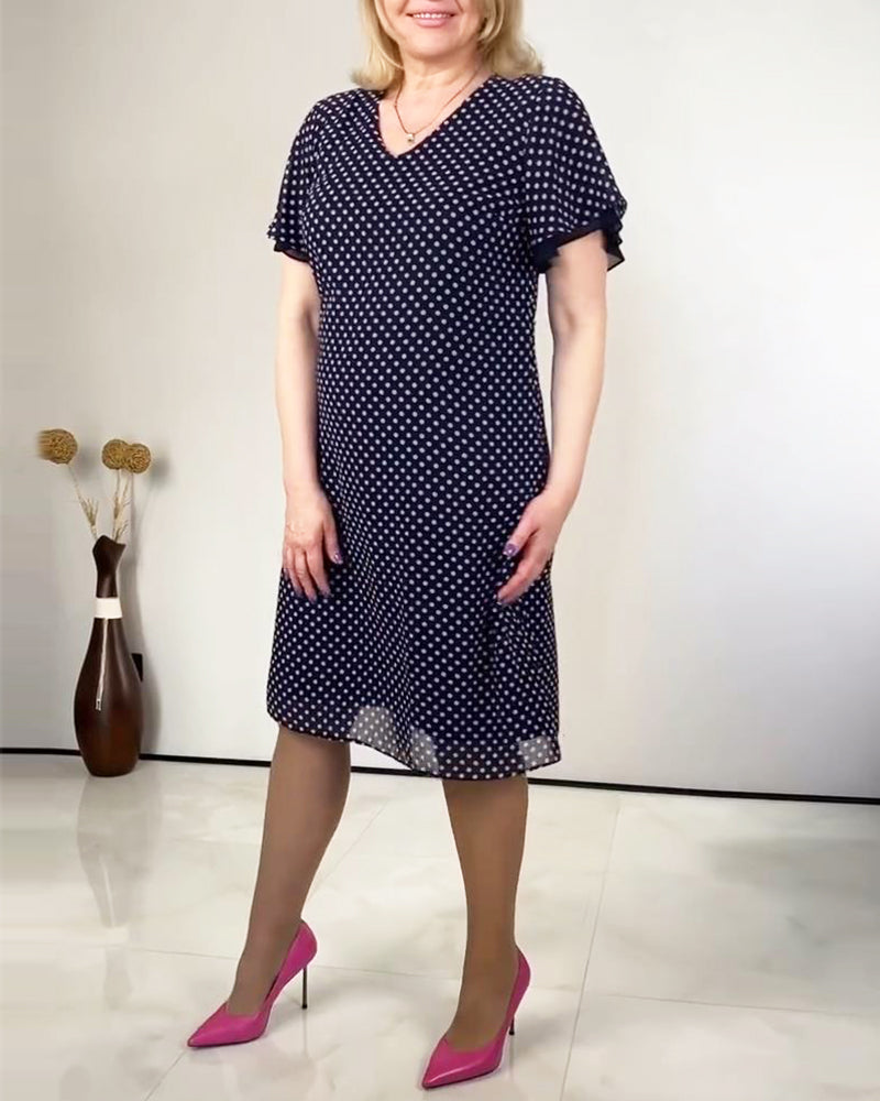 Chiffonkleid mit V-Ausschnitt und Polka Dots