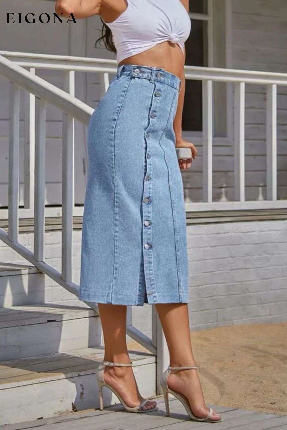 Buttoned Split Denim Skirt clothes DE.C.H & K.M Ship From Overseas Shipping Delay 09/29/2023 - 10/03/2023 trend