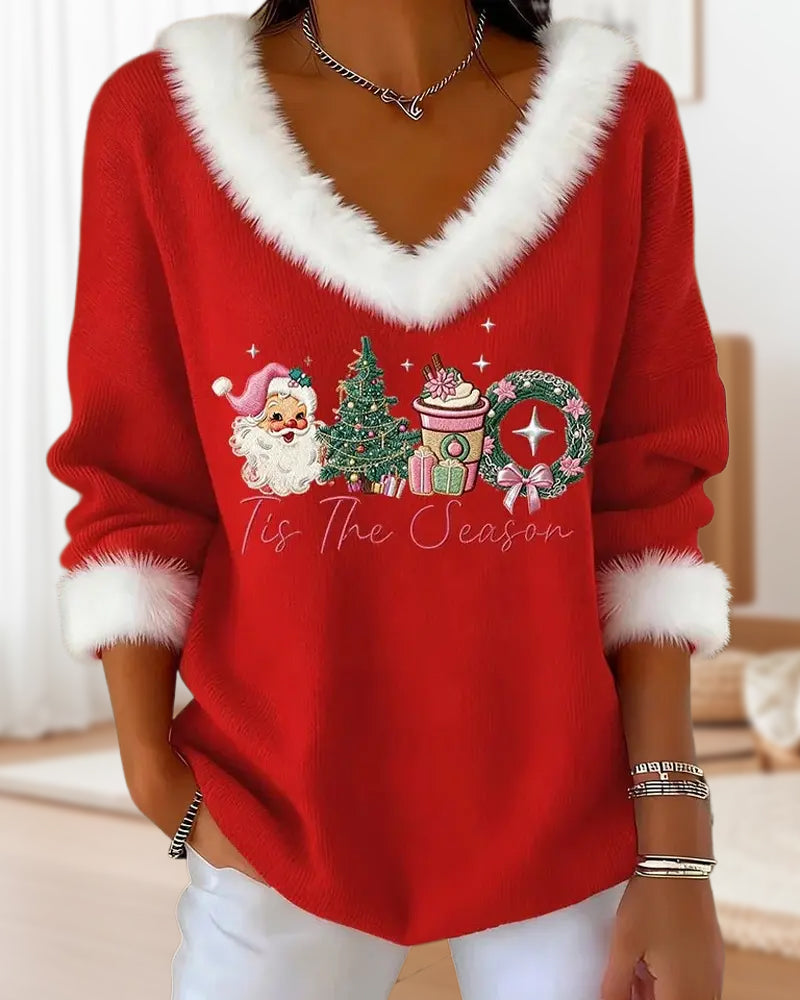 Fleece Patchwork Christmas Knit Top