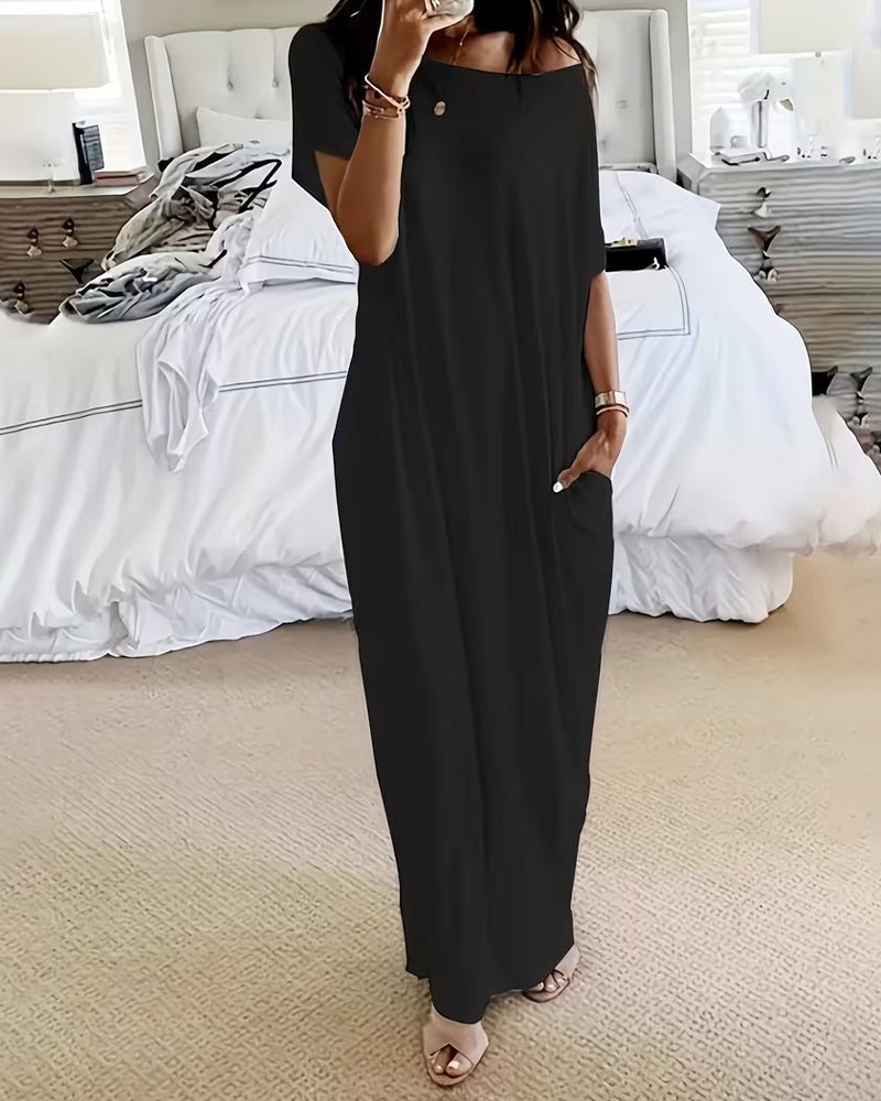 Solid-Color Long Casual Dress