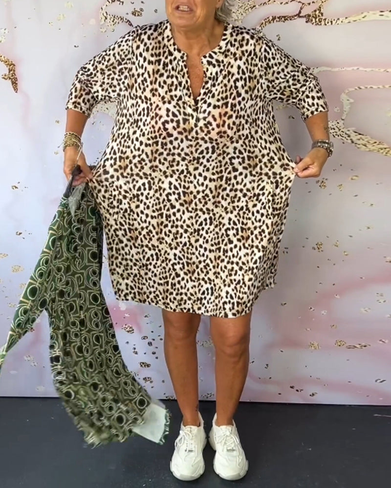 Casual leopard print v-neck dress