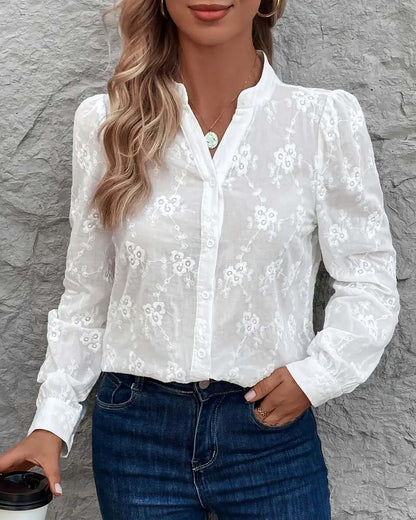 Einfarbiges Langarmhemd mit V-Ausschnitt