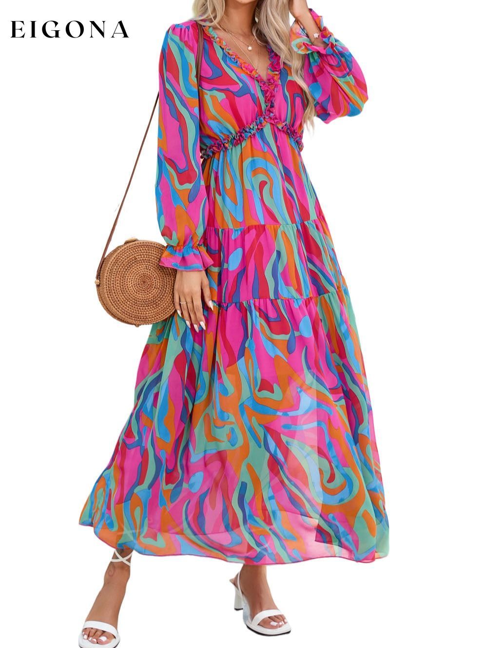 Multicolor Wild Lotus Ruffle Tiered Maxi Dress All In Stock Best Sellers clothes Color Pink Day Valentine's Day dress dresses maxi dress Occasion Wedding Print Abstract Season Spring Silhouette A-Line Style Bohemian