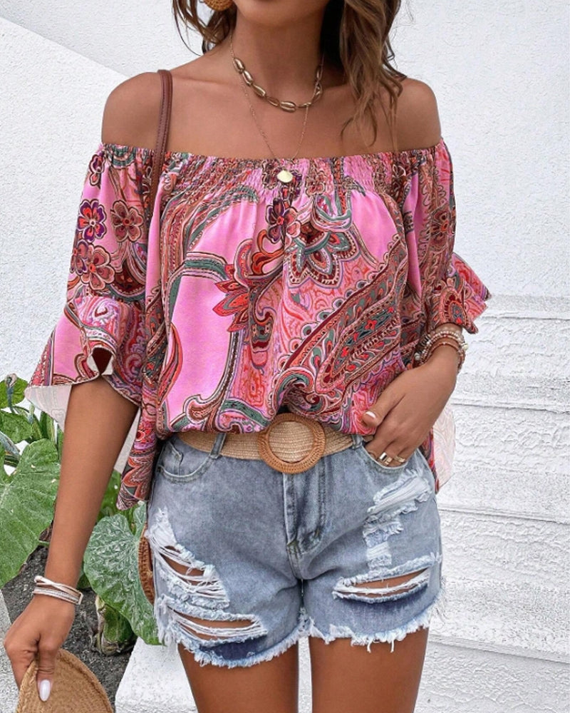 One shoulder butterfly sleeve printed blouse blouses & shirts summer