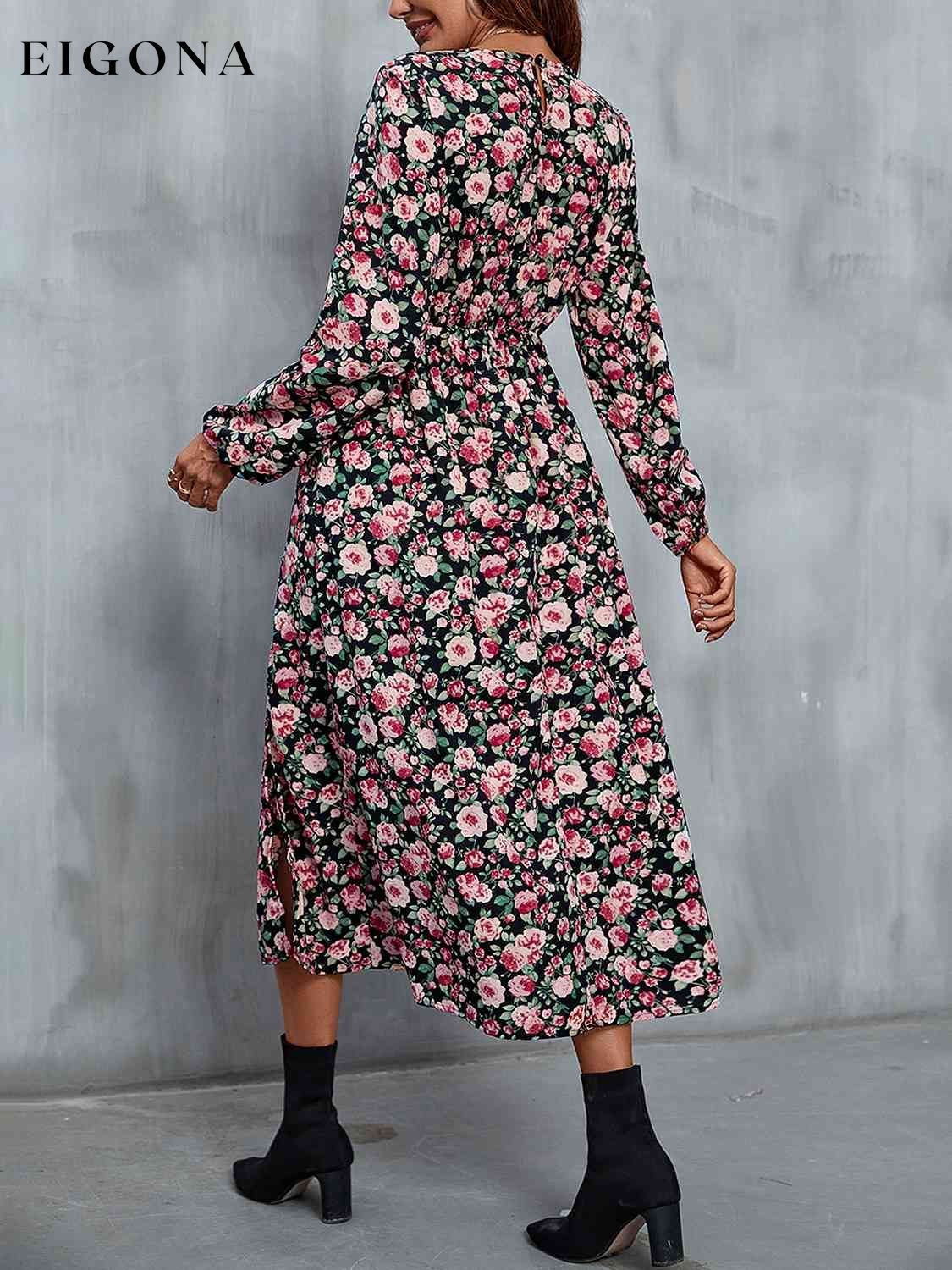 Floral V-Neck Slit Midi Dress clothes Hundredth Ship From Overseas