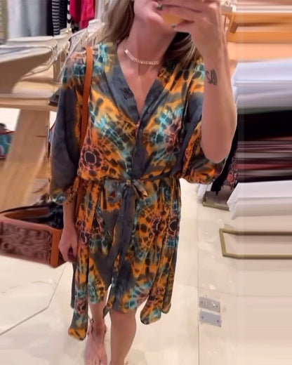 Irregular V-Neck Tie Waist Dress