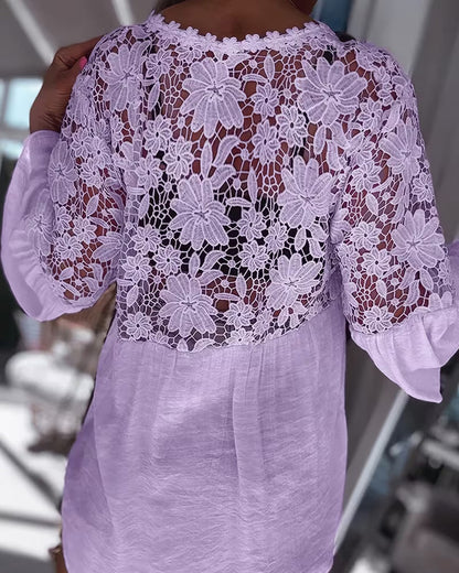 Fashion Hollow Out Lace Patchwork Blouse