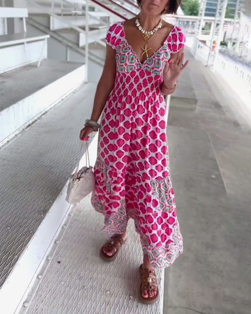 Sexy Deep V Printed Long Dress