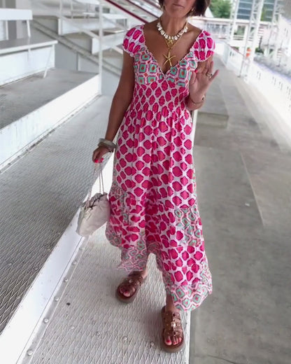 Sexy Deep V Printed Long Dress