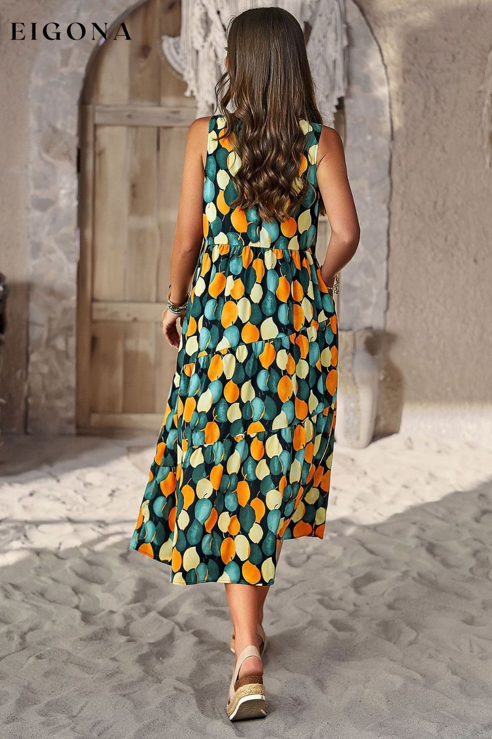 Printed Sleeveless Midi Dress with Pocket casual dress casual dresses clothes dress dresses DY midi dress midi dresses Ship From Overseas