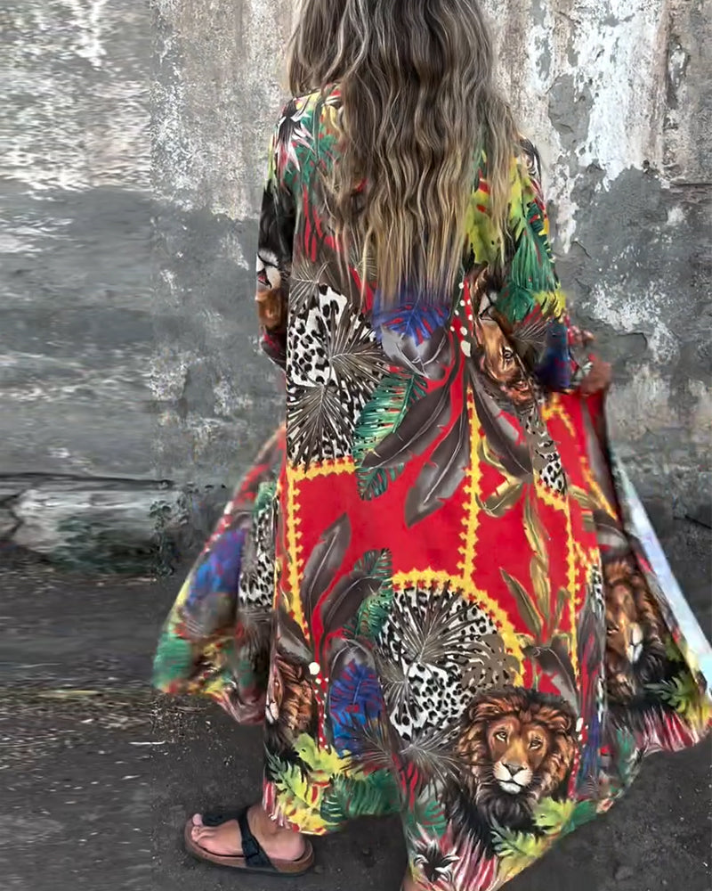 Modisches bedrucktes Button-Down-Hemdkleid