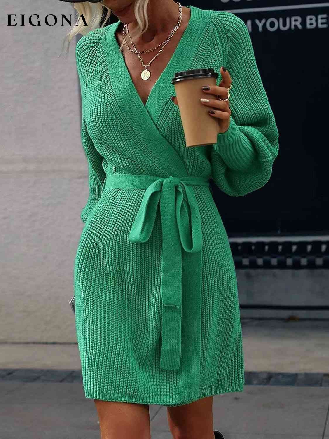 Open Front Lantern Sleeve Tied Cardigan Mid Green clothes Ship From Overseas Shipping Delay 10/01/2023 - 10/02/2023 Y*X