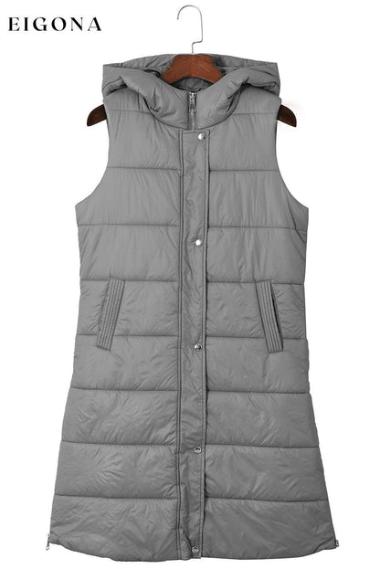 Dark Grey Hooded Long Quilted Vest Coat All In Stock clothes Craft Quilted DL Chic DL Exclusive Jackets & Coats long vest Occasion Daily Print Solid Color Season Winter Style Casual vest vests