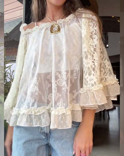 Lace Elegant Solid Color T-shirt