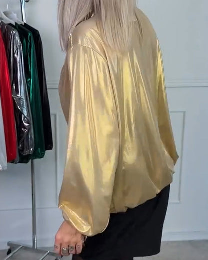 Loose V-Neck Long-Sleeved Top