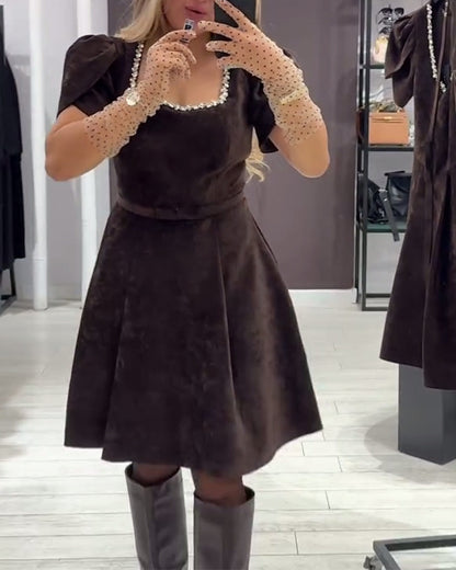 Puff Sleeve Wide Neck Dress