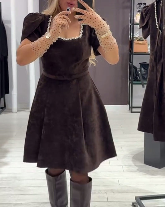 Puff Sleeve Wide Neck Dress