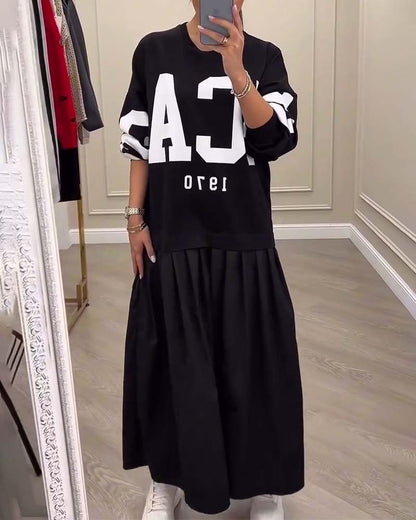 Lettering Casual Sweatshirt Pleated Patchwork Dress 2024 f/w casual dresses