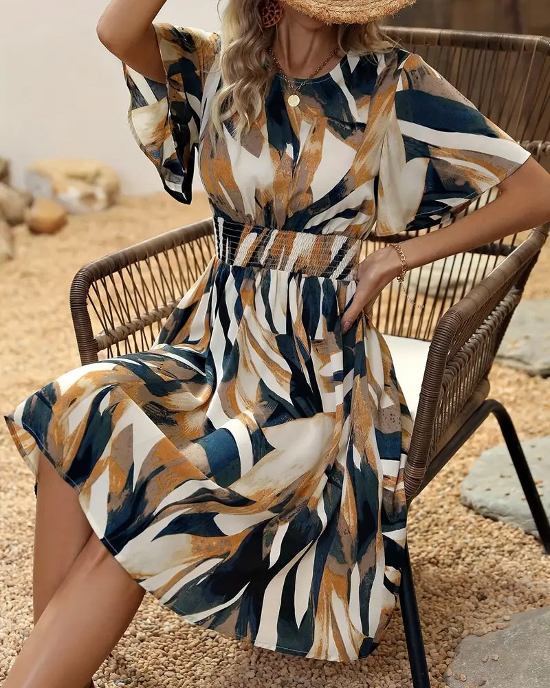 Commuting style waist-cinching printed dress casual dresses summer