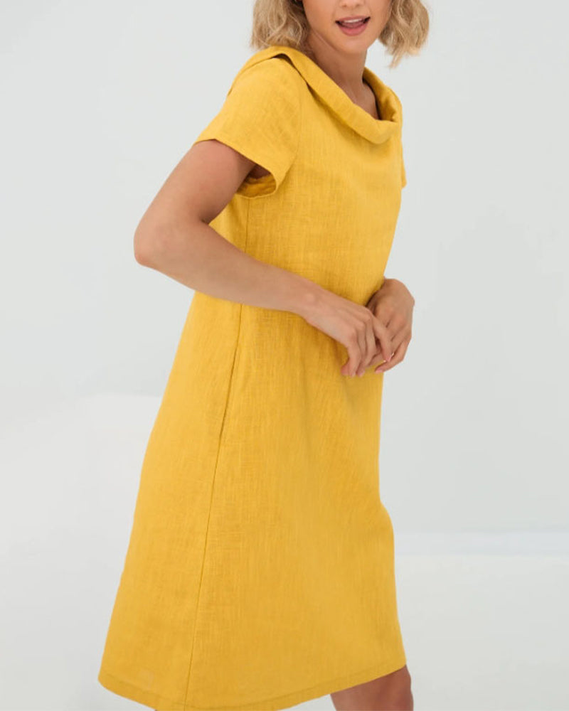 Double Collar Bowknot Cotton and Linen Dress