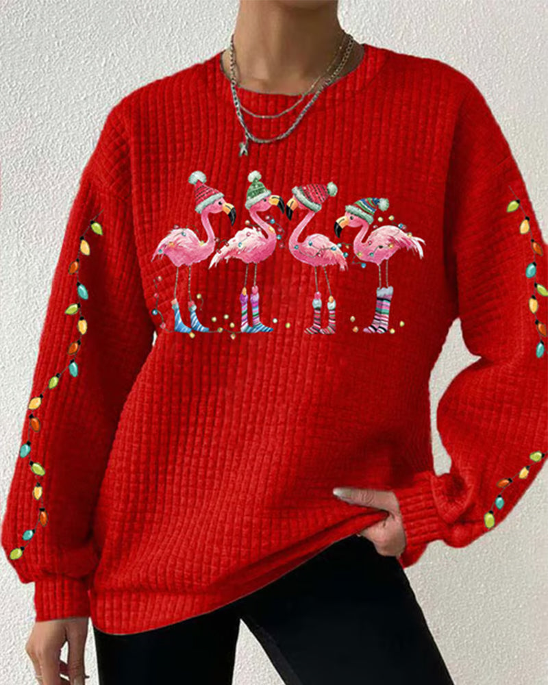 Women's flamingo print round neck long sleeve sweatshirt 2024 f/w christmas sweatshirts