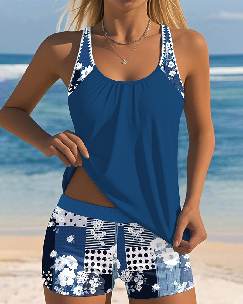 Bedruckter zweiteiliger Boxer-Badeanzug