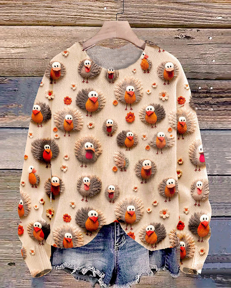 Cute little turkeys print round neck sweatshirt 2024 f/w spring sweatshirts thanksgiving