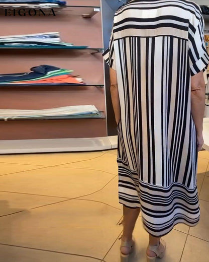 Casual lapels striped dress casual dresses summer