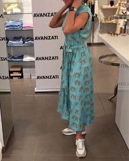 Ärmelloses Kleid mit V-Ausschnitt und Print