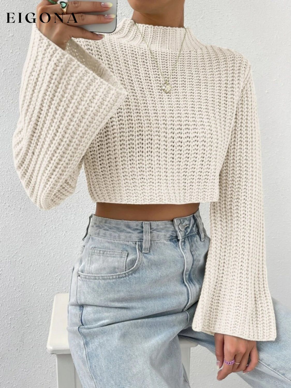 Mock Neck Long Sleeve Cropped Sweater C.J@MZ clothes crop top crop tops cropped cropped sweater cropped top croptop long sleeves Ship From Overseas shirt shirts sweater sweaters top tops turtleneck sweater