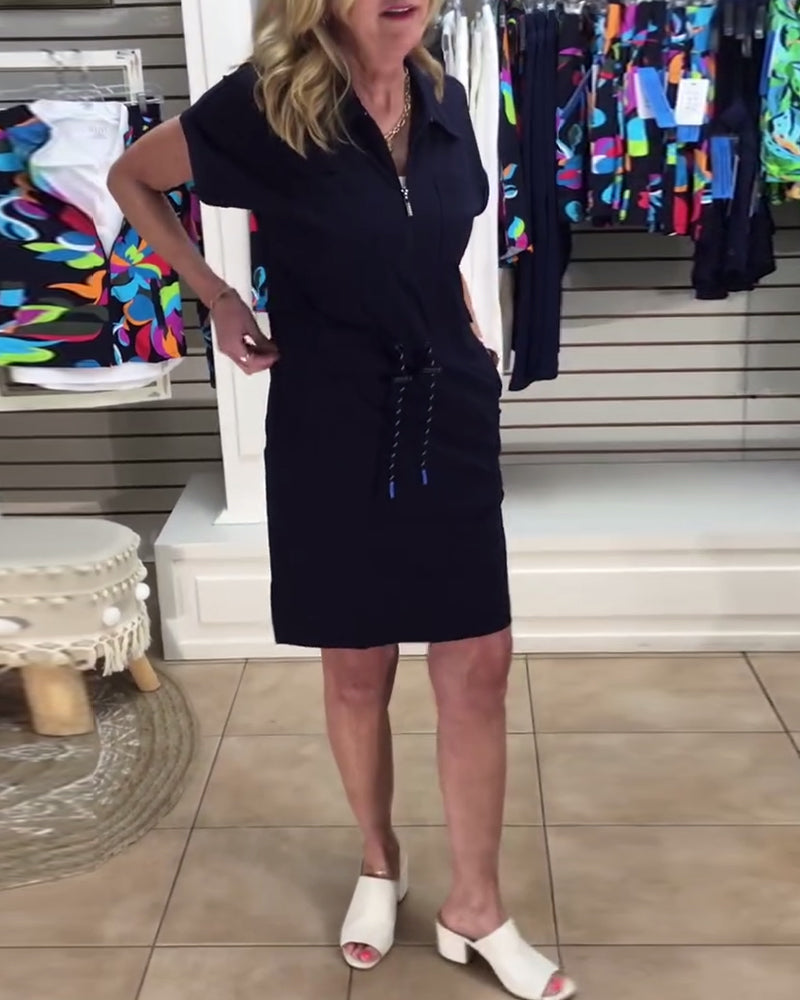 Half-Zip Drawstring Sports Polo Dress