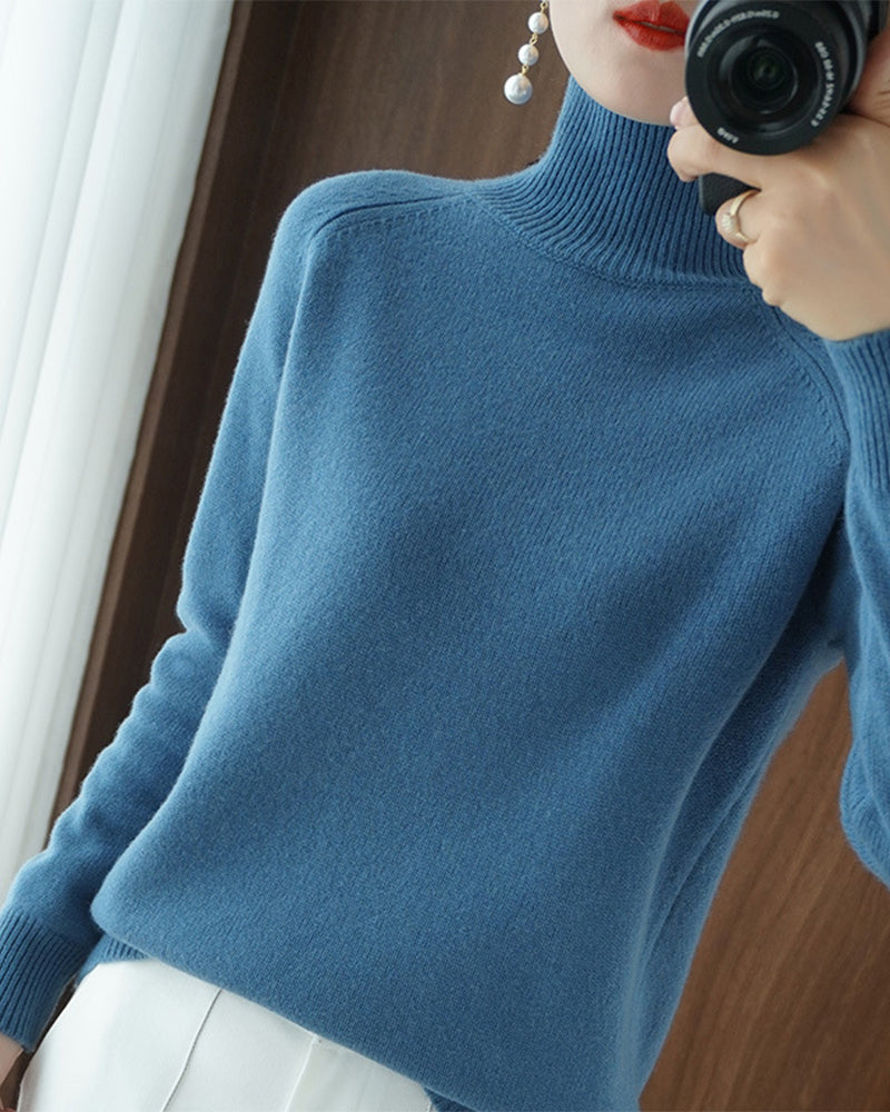 Simple solid color high collar long sleeve sweater 2024 f/w pullovers