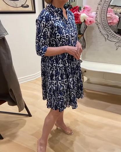 Retro-A-Linien-Kleid mit Stehkragen und Print