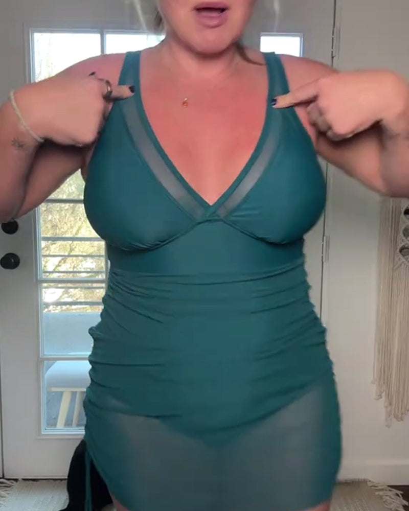 Sexy Mesh Vest One-Piece Swimsuit