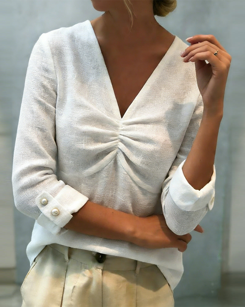 V-Neck Pleated Fashionable Top