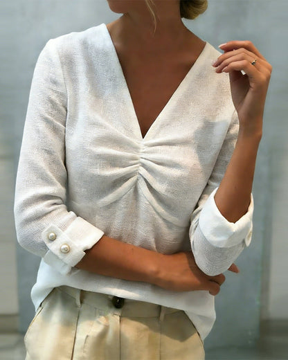 V-Neck Pleated Fashionable Top