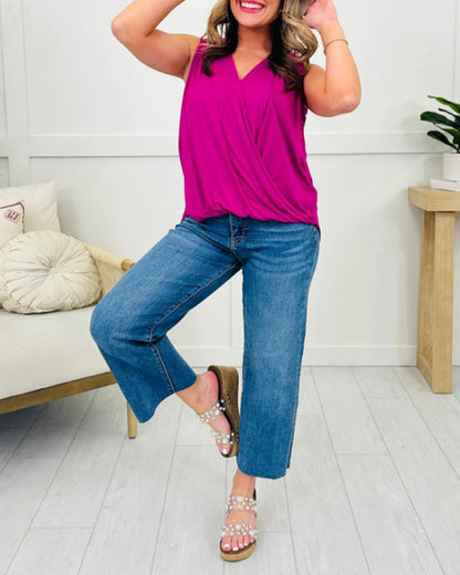 Ärmelloses, einfarbiges, plissiertes Cross-Tanktop