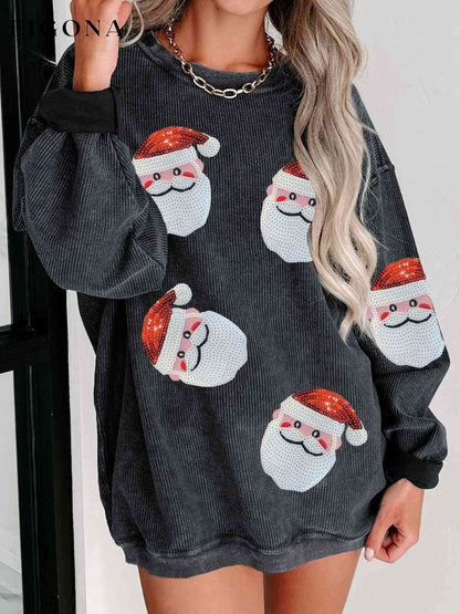 Sequin Santa Patch Ribbed Sweatshirt, Christmas Sweater christmas sweater clothes Ship From Overseas Sweater sweaters SYNZ