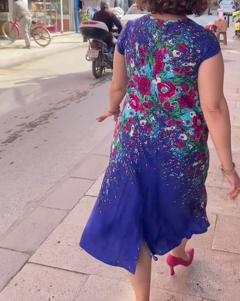 Casual V-Neck Floral Print Dress